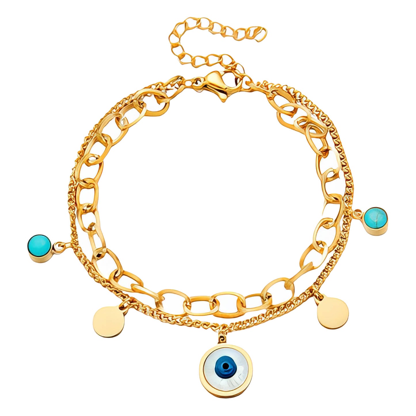 Evil Eye Bracelet, 18K Gold Plated Steel