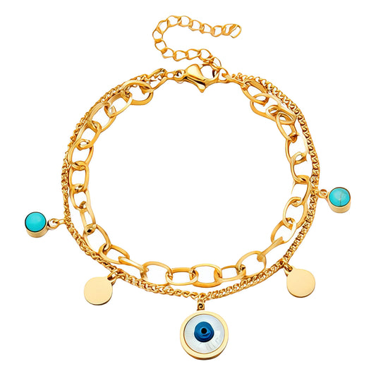 Evil Eye Bracelet, 18K Gold Plated Steel