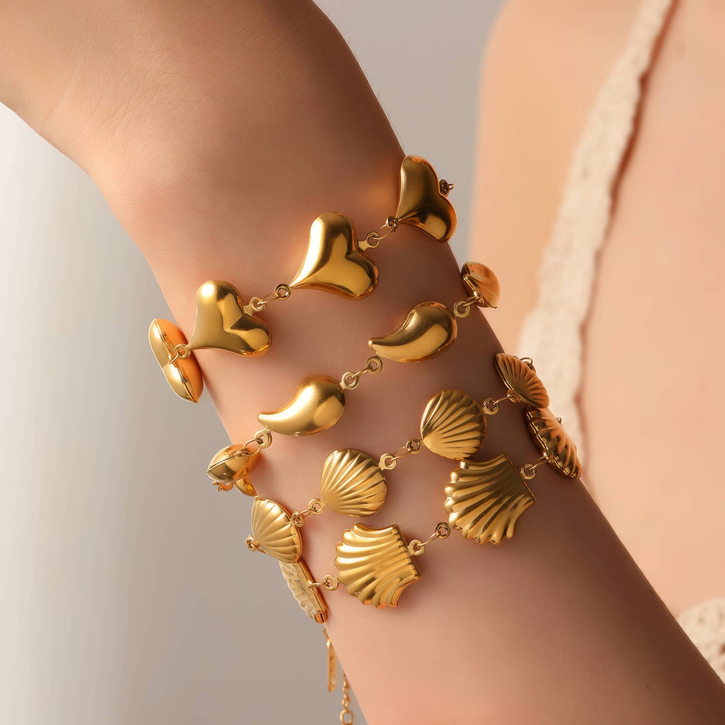 Seashells Bracelet, 18K Gold Plated Steel