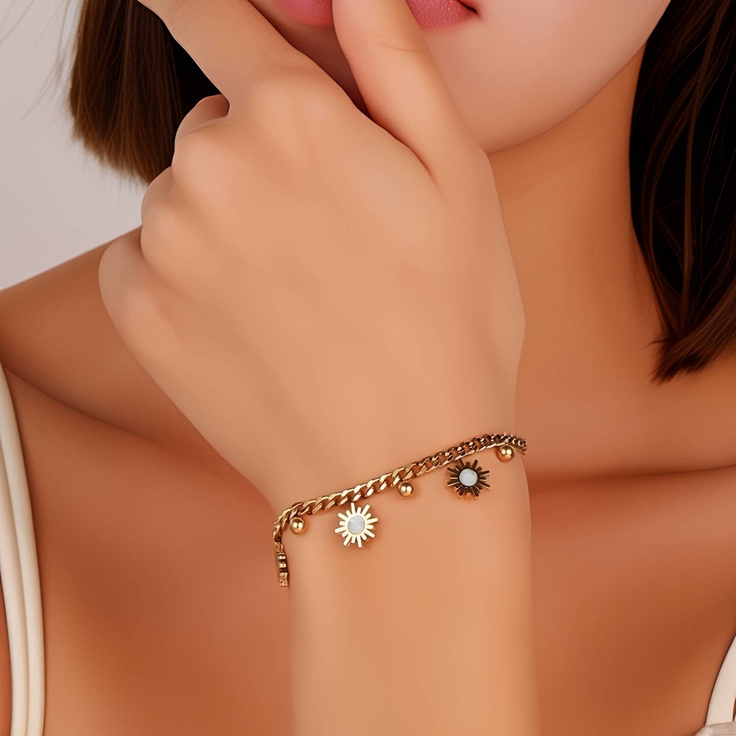 Flower Meadow Bracelet, 18K Gold Plated Steel