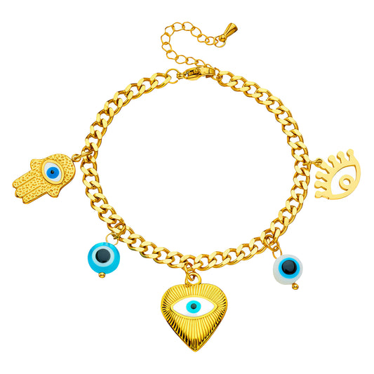 Evil Eyes Bracelet, 18K Gold Plated Steel