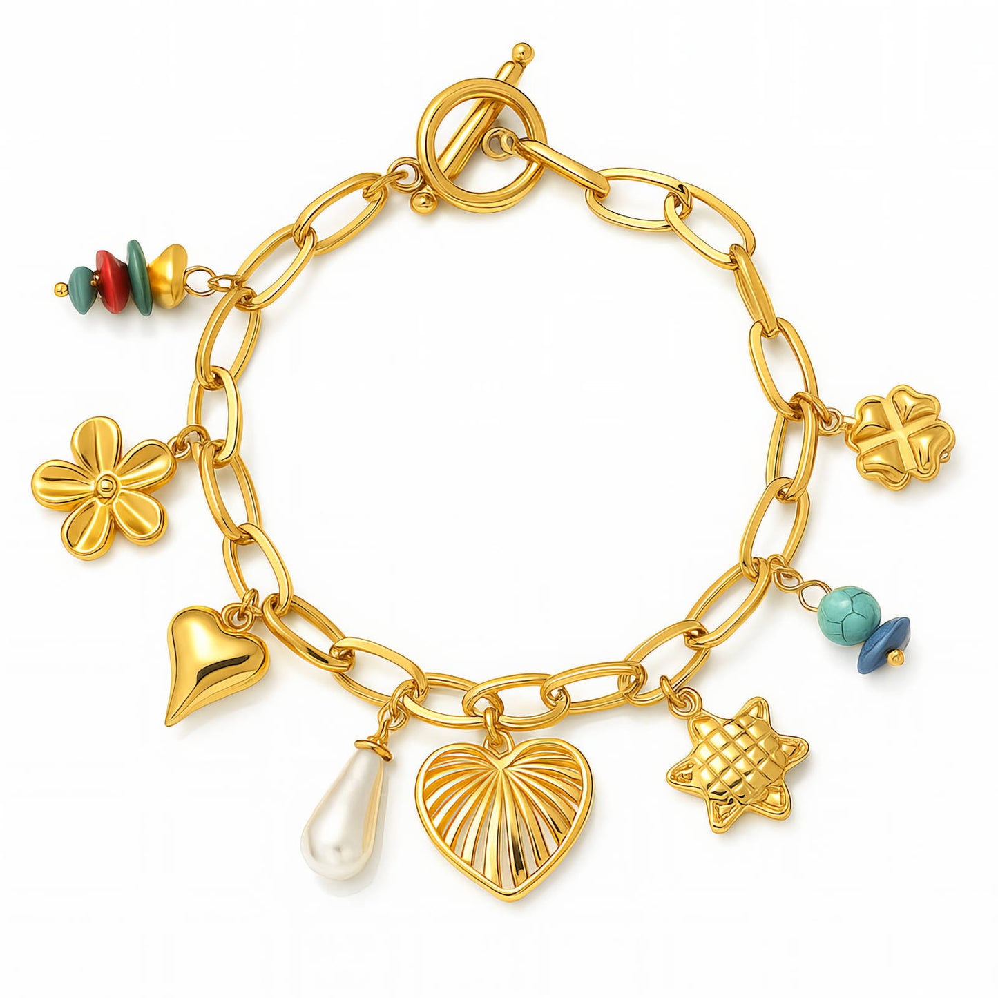 Hearts Bracelet, 18K Gold Plated Steel