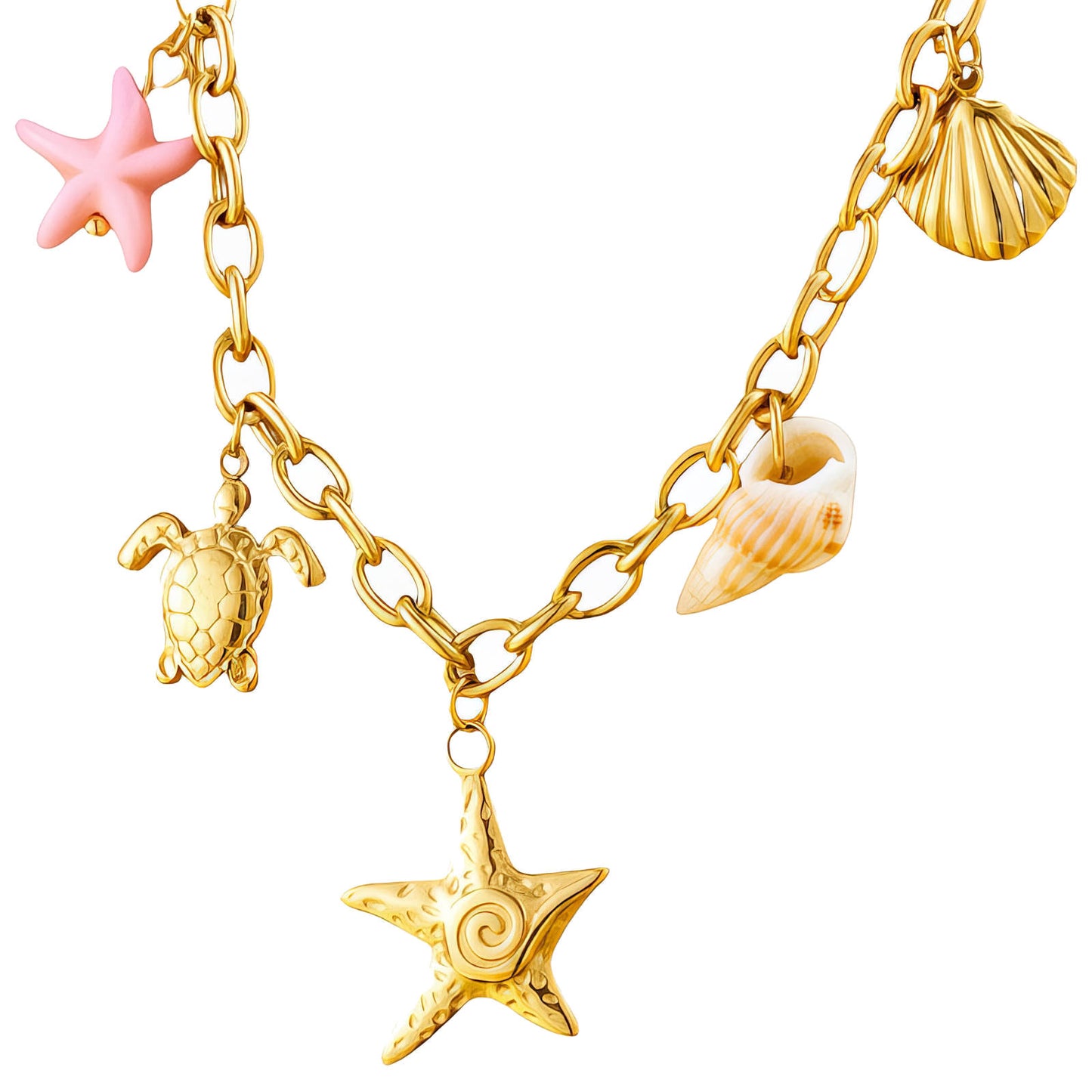 Starfish Necklace, 18K Gold Plated Steel
