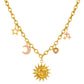 Crescent And Sun Necklace, 18K Gold Plated Steel