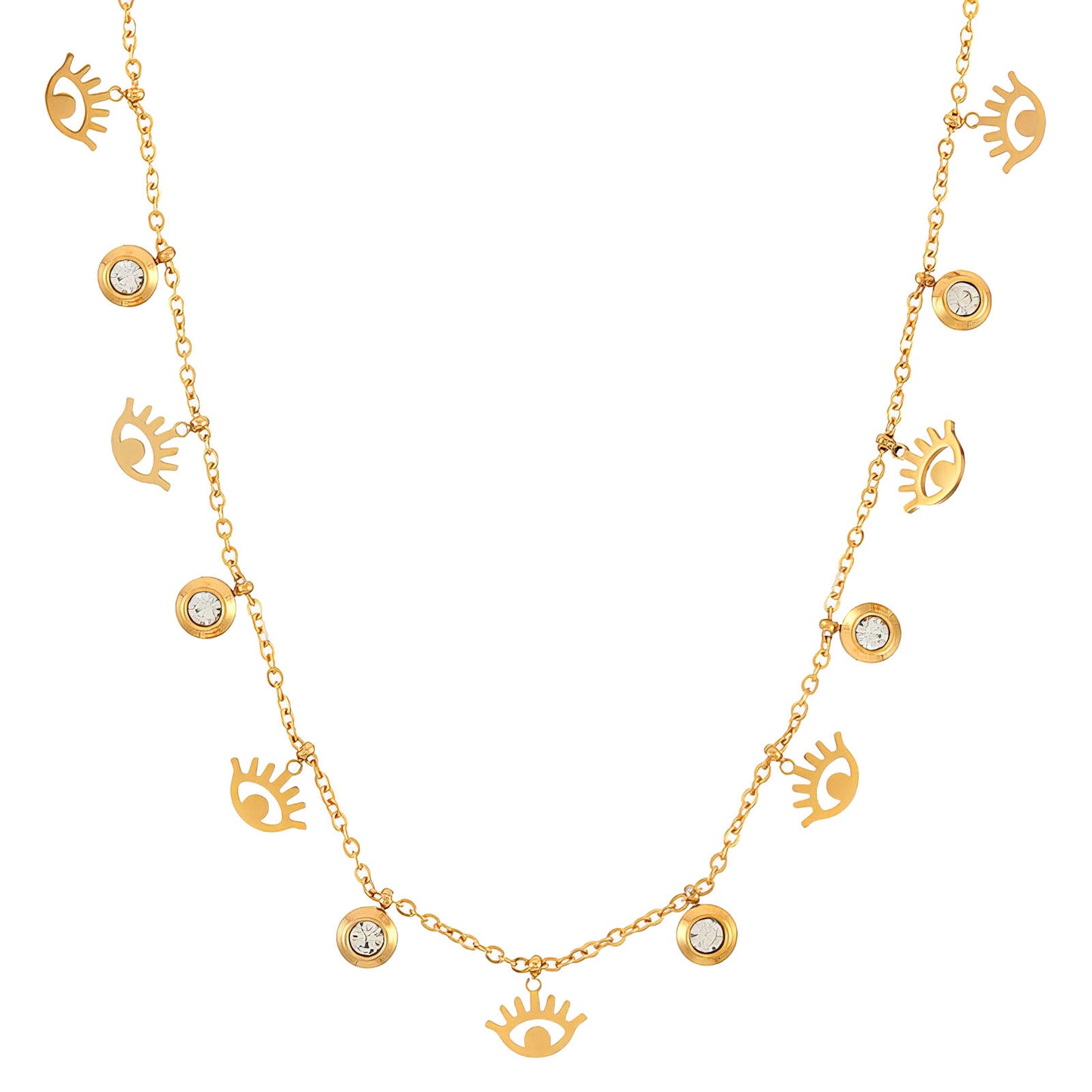 Evil Eyes Necklace, 18K Gold Plated Steel