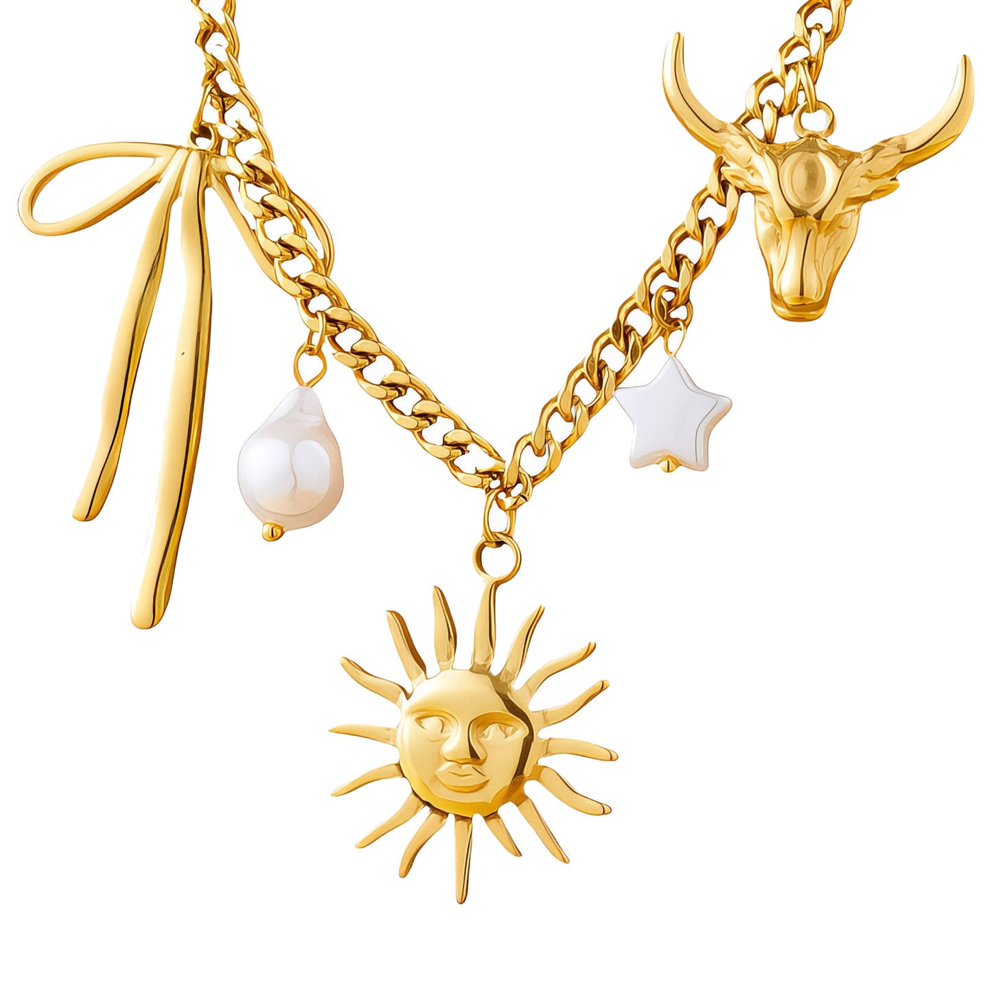 Sun Necklace, 18K Gold Plated Steel