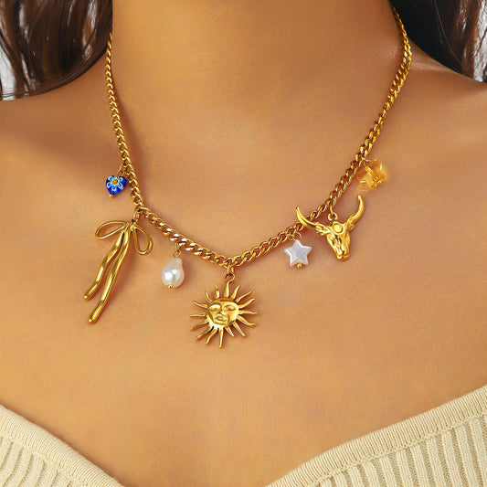 Sun Necklace, 18K Gold Plated Steel