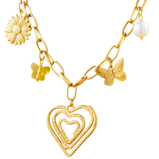 Heart Necklace, 18K Gold Plated Steel