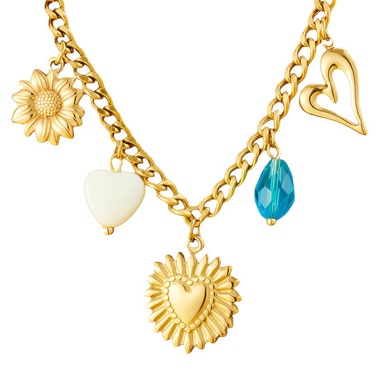 Hearts Necklace, 18K Gold Plated Steel