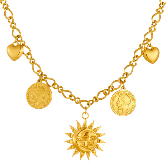 Sun Necklace, 18K Gold Plated Steel