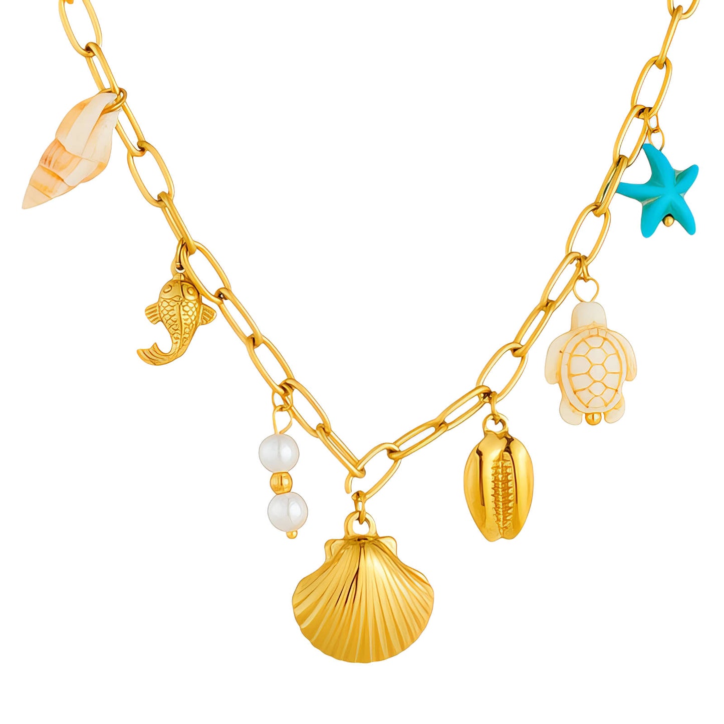 Seashells Necklace, 18K Gold Plated Steel