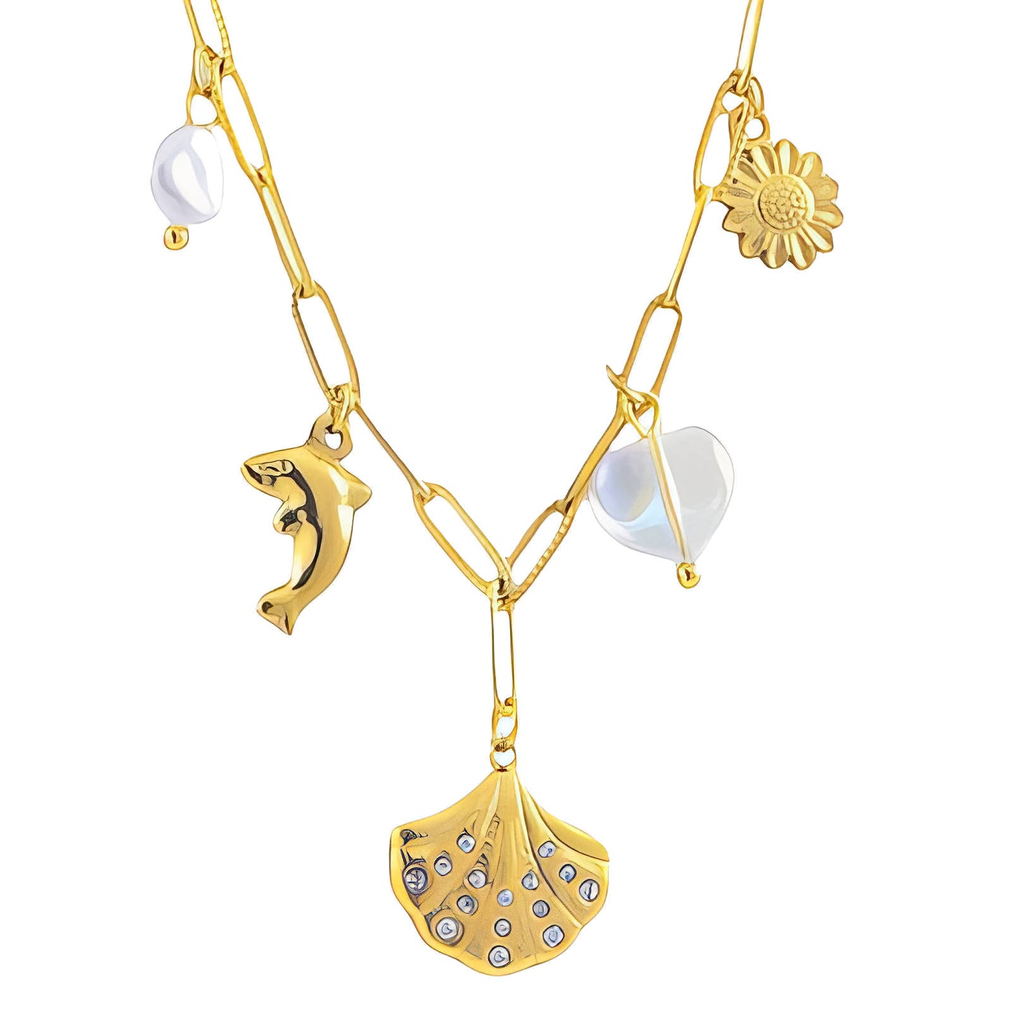 Seashell Necklace, 18K Gold Plated Steel