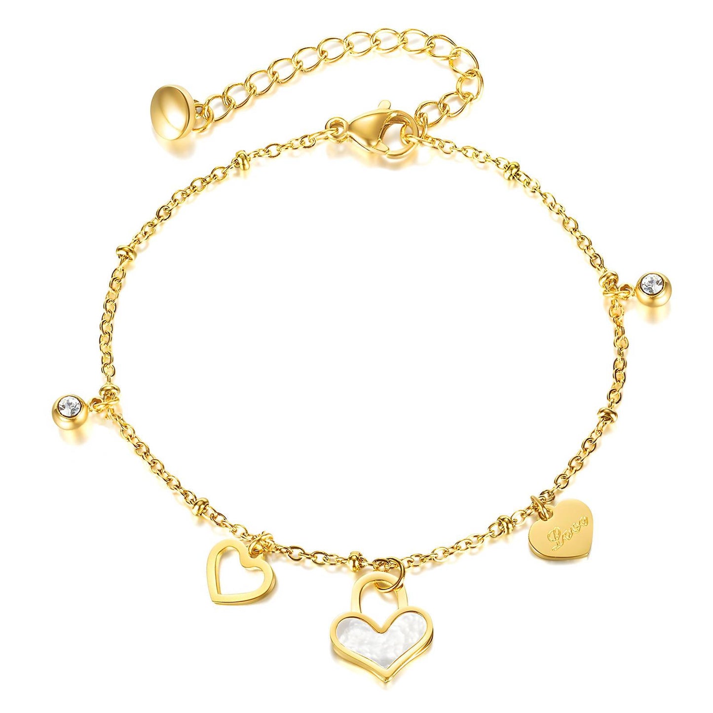 Hearts Bracelet, 18K Gold Plated Steel