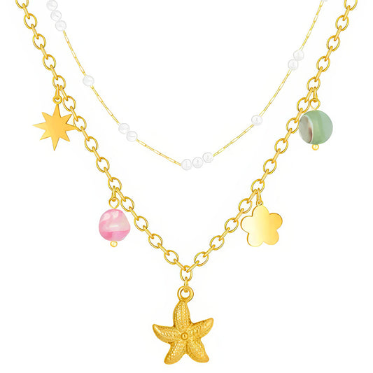 Starfish Necklace, 18K Gold Plated Steel