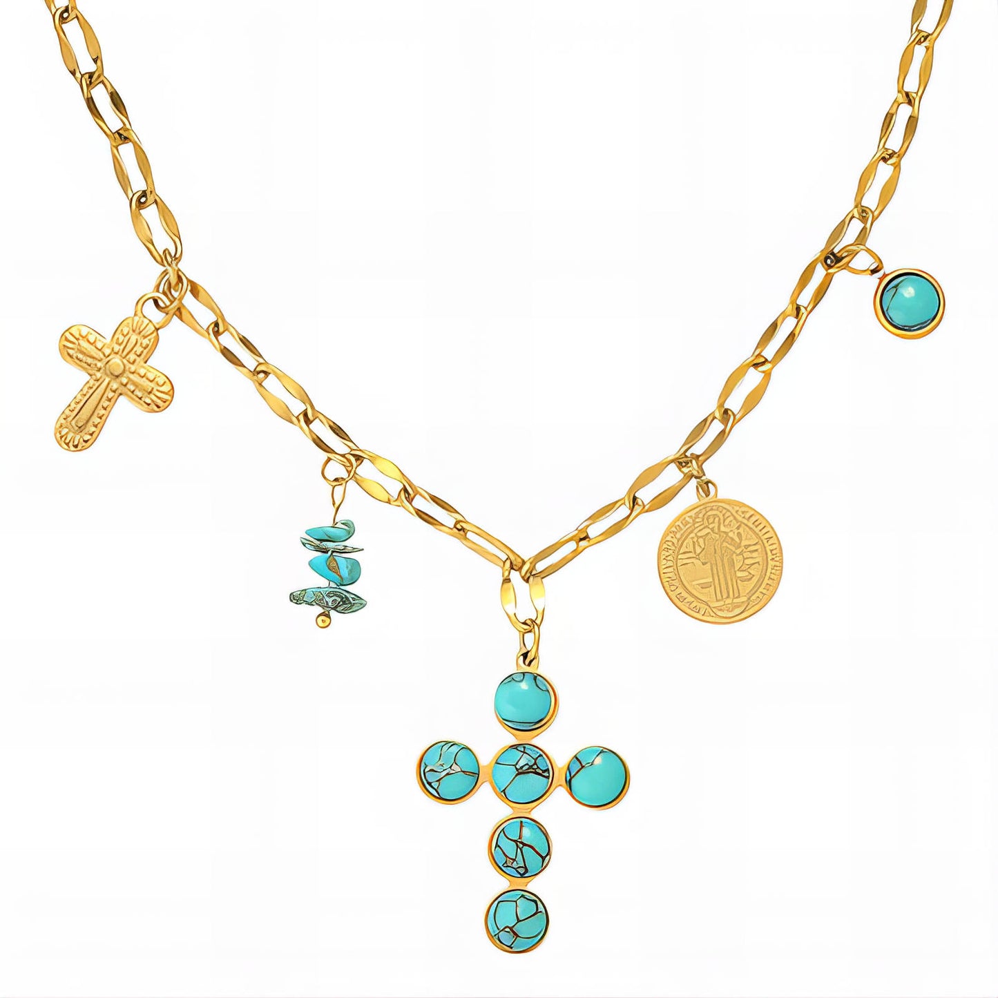 Crosses Necklace, 18K Gold Plated Steel