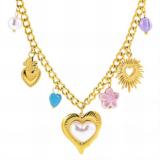Hearts Necklace, 18K Gold Plated Steel