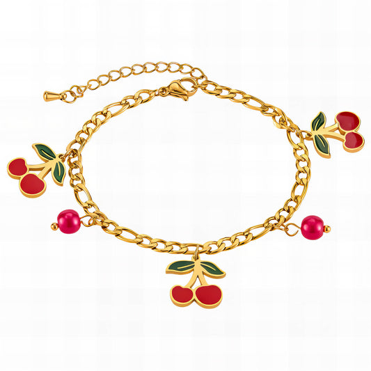 Cherry Bracelet, 18K Gold Plated Steel
