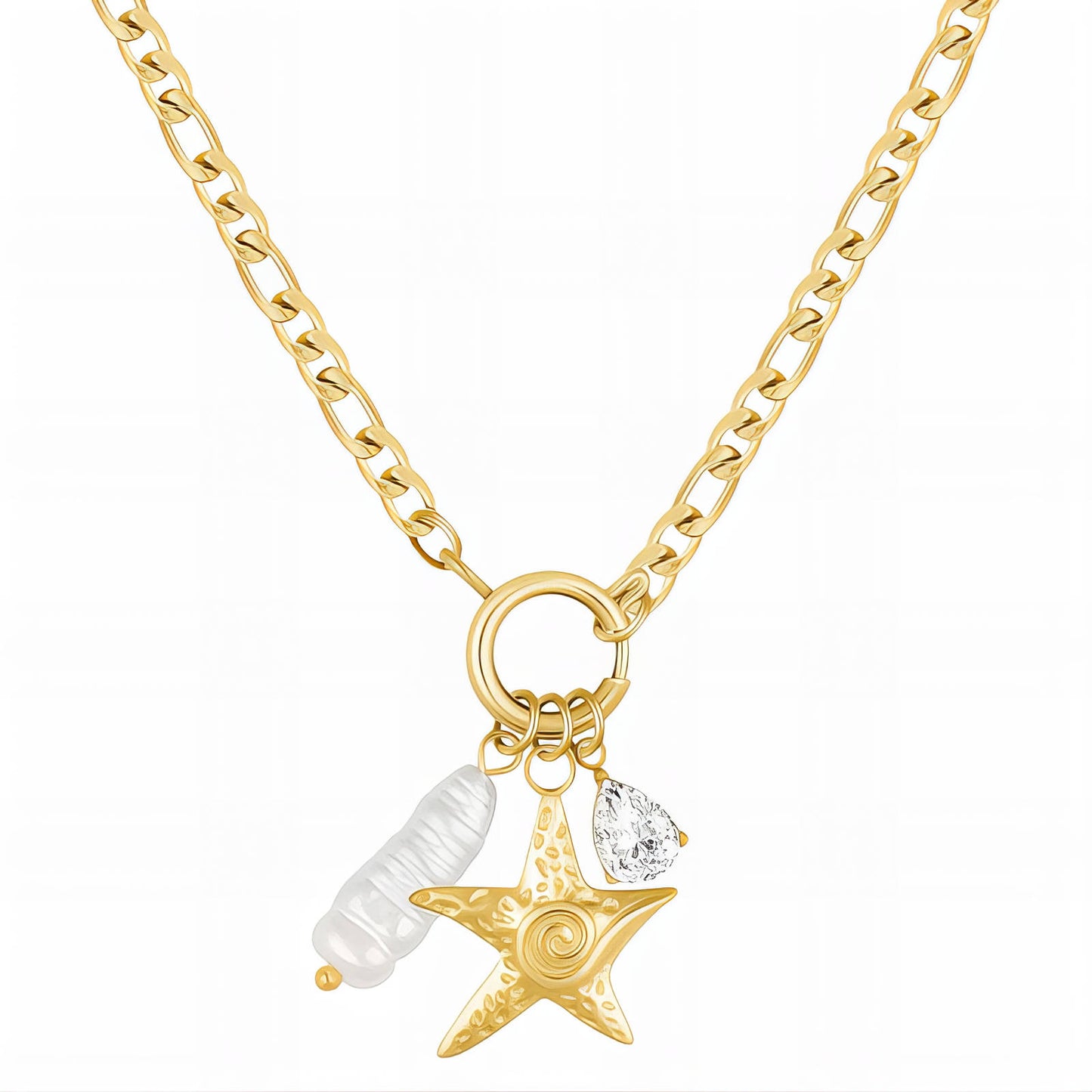 Starfish Necklace, 18K Gold Plated Steel