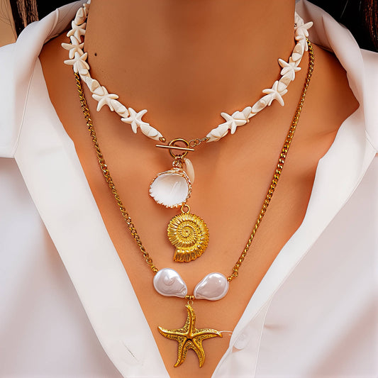 Starfish Necklace, 18K Gold Plated Steel