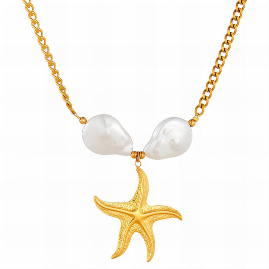 Starfish Necklace, 18K Gold Plated Steel