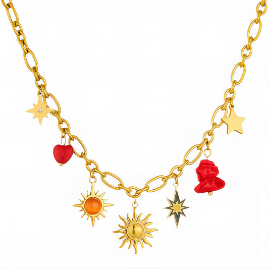 Suns Necklace, 18K Gold Plated Steel