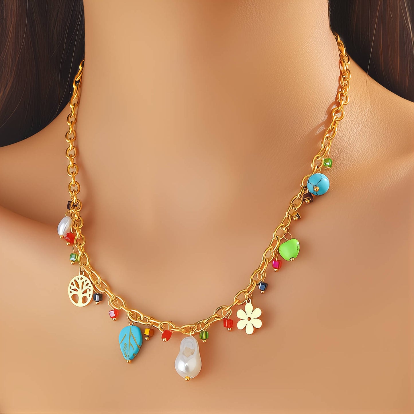 Necklace, 18K Gold Plated Steel