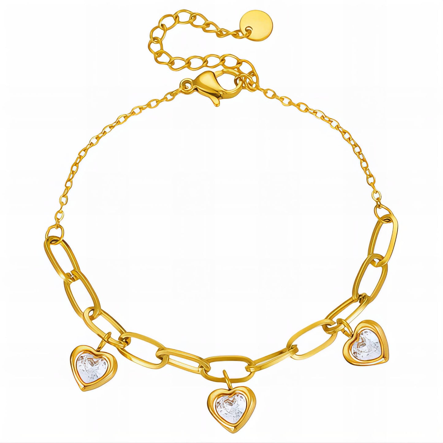 Hearts Bracelet, 18K Gold Plated Steel