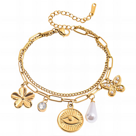 Evil Eye Bracelet, 18K Gold Plated Steel