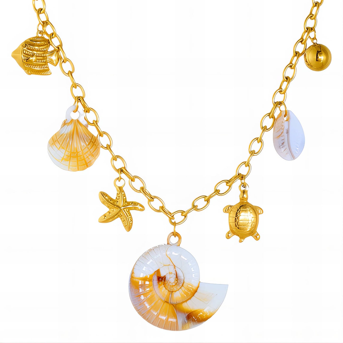 Seashells Necklace, 18K Gold Plated Steel