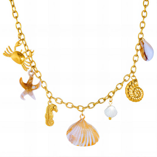 Seashells Necklace, 18K Gold Plated Steel