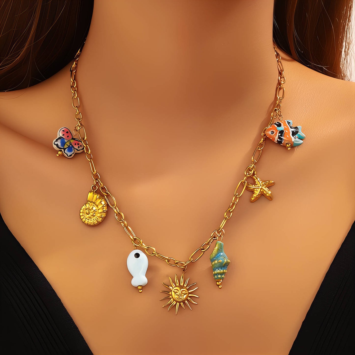 Sun Necklace, 18K Gold Plated Steel