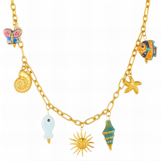 Sun Necklace, 18K Gold Plated Steel