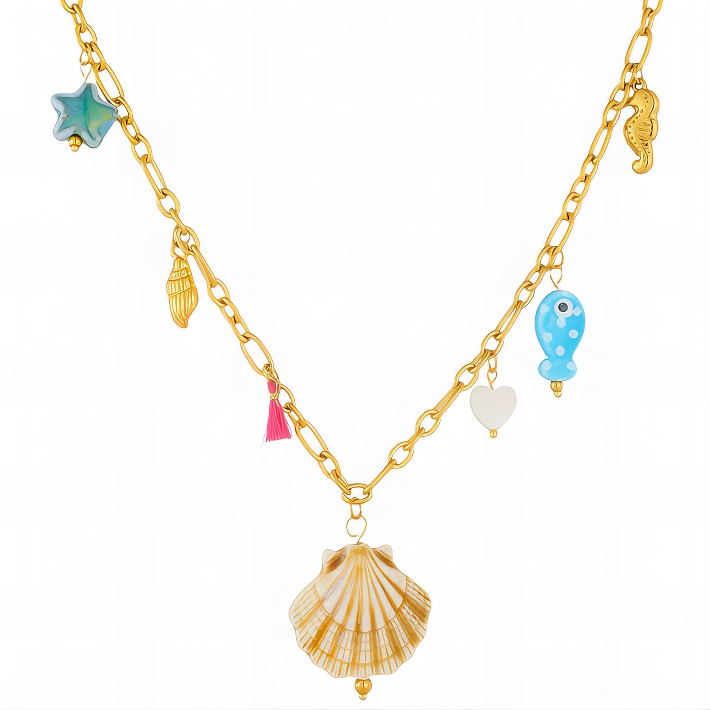 Seashells Necklace, 18K Gold Plated Steel