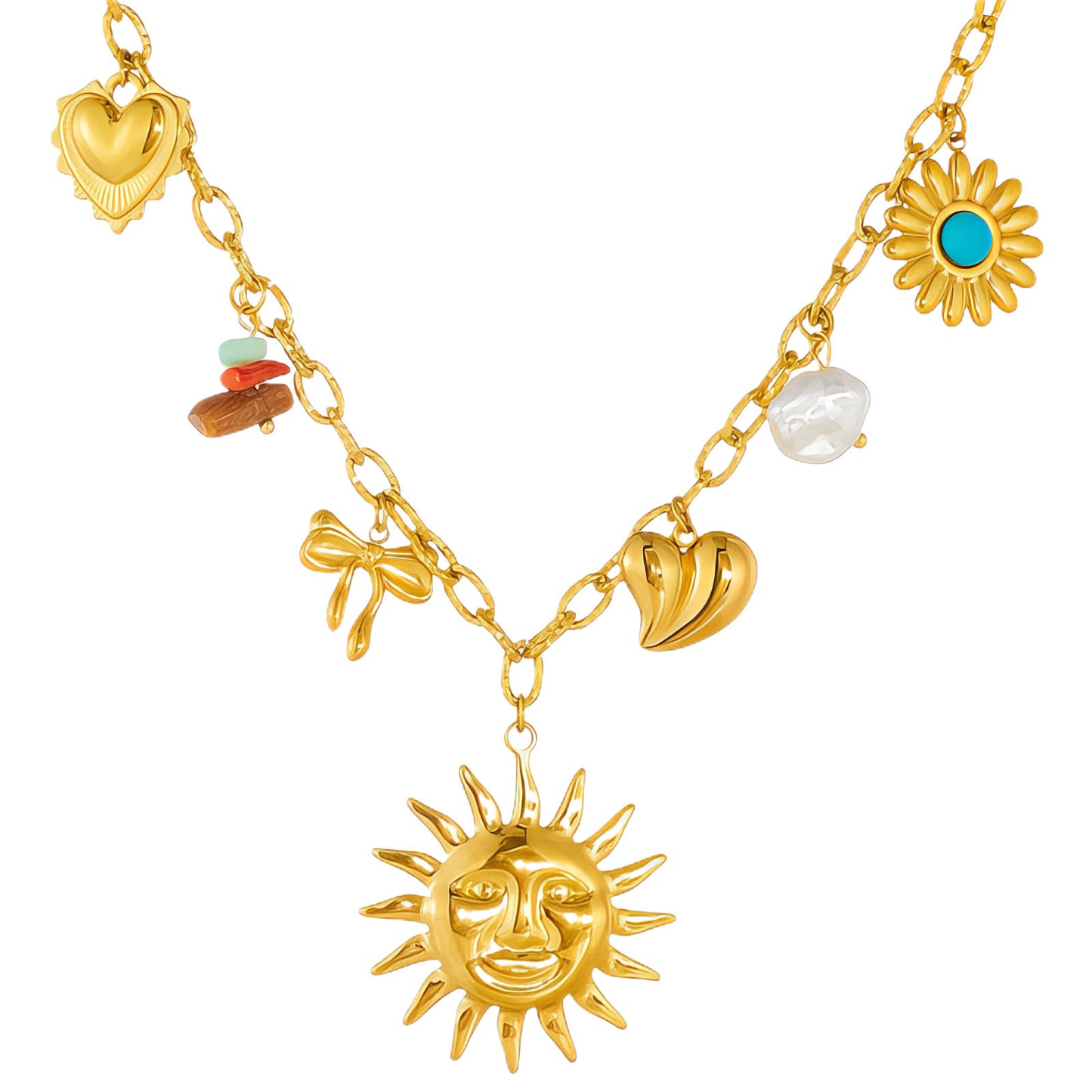 Sun Necklace, 18K Gold Plated Steel