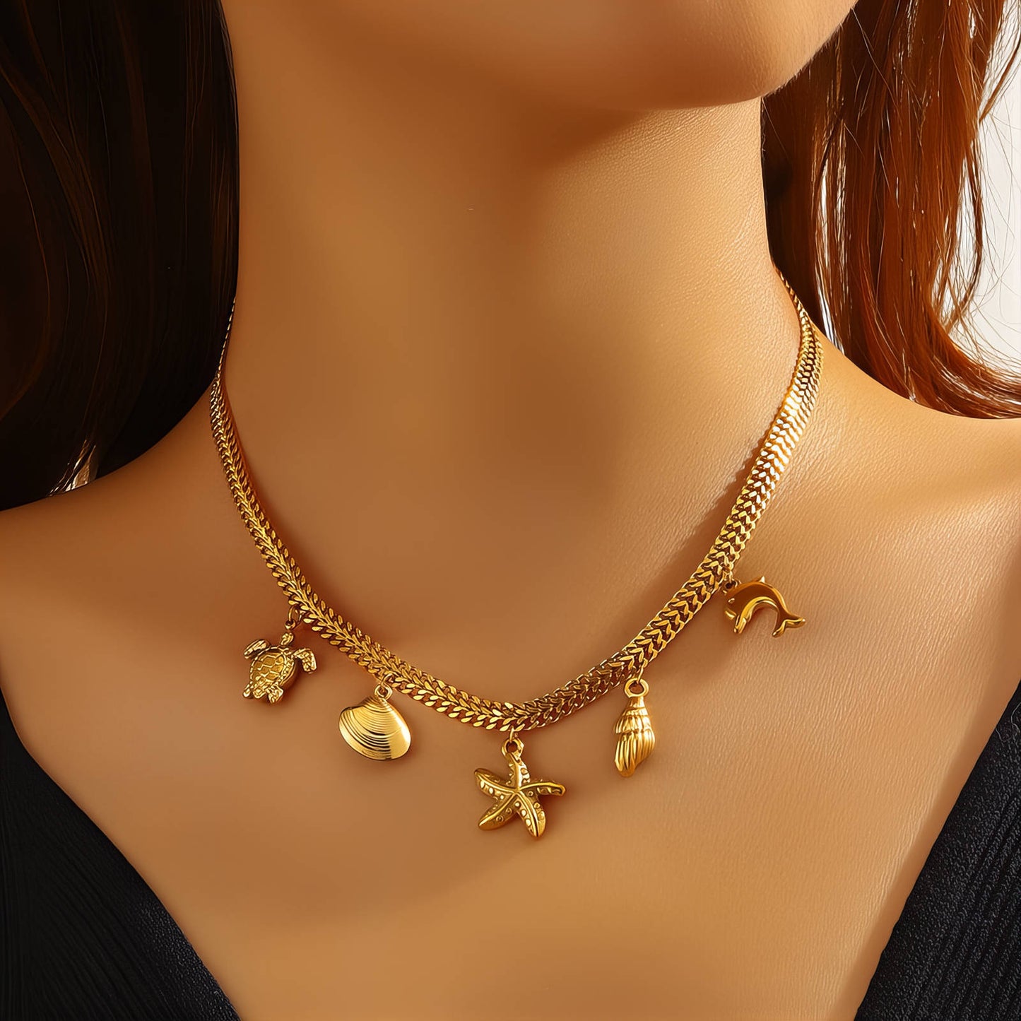 Starfish Necklace, 18K Gold Plated Steel