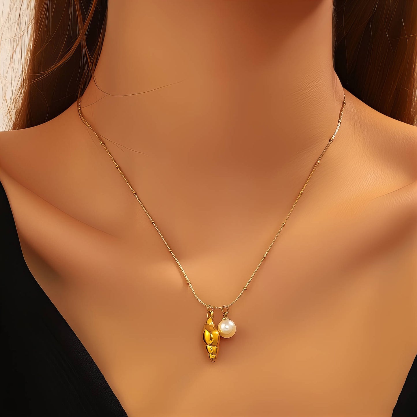 Seashell Necklace, 18K Gold Plated Steel