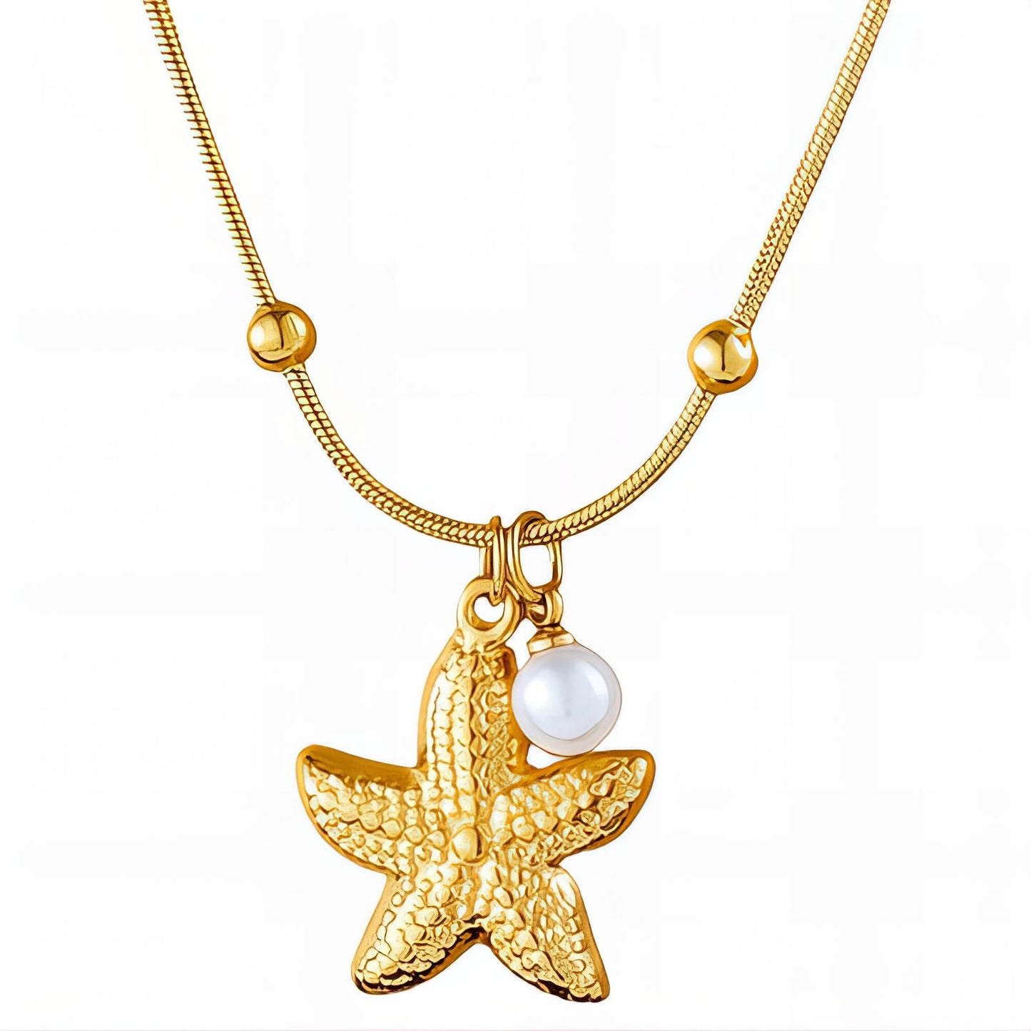 Starfish Necklace, 18K Gold Plated Steel