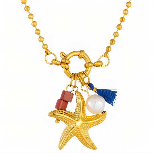 Starfish Necklace, 18K Gold Plated Steel