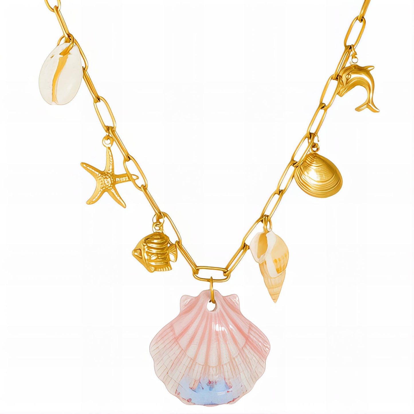 Seashells Necklace, 18K Gold Plated Steel