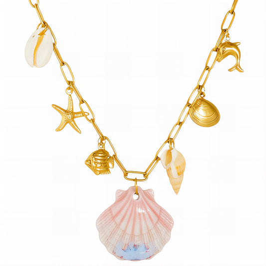 Seashells Necklace, 18K Gold Plated Steel