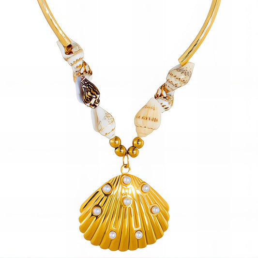 Seashells Necklace, 18K Gold Plated Steel