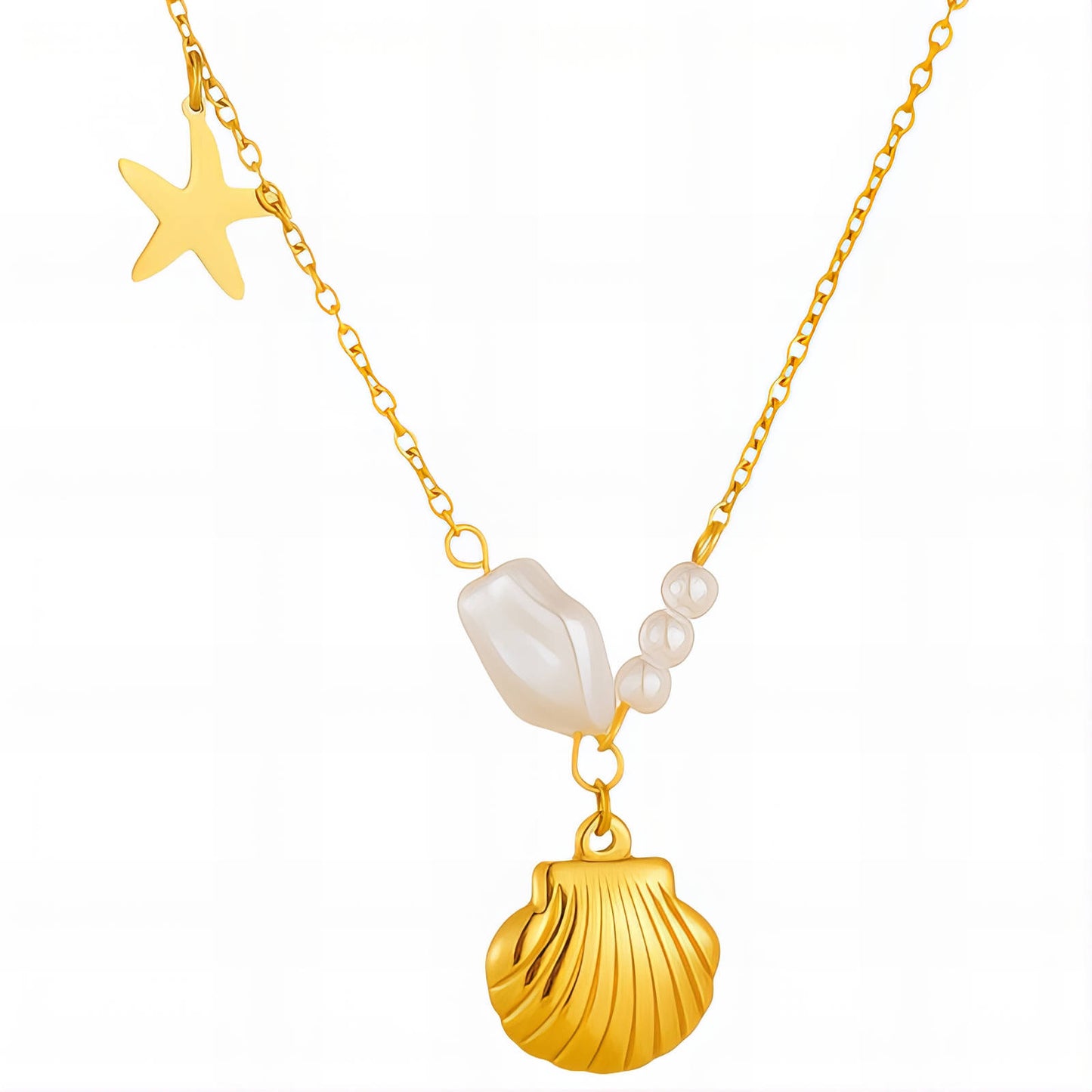 Seashell Necklace, 18K Gold Plated Steel