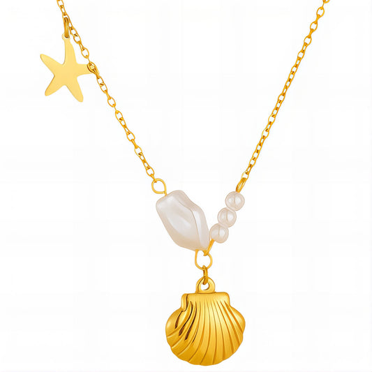 Seashell Necklace, 18K Gold Plated Steel