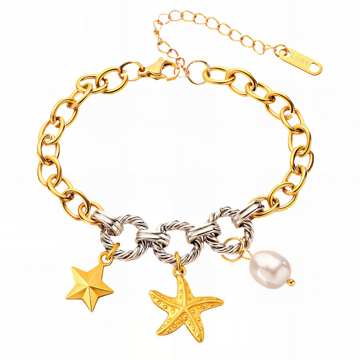 Starfish Bracelet, 18K Gold Plated Steel