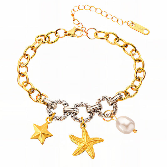 Starfish Bracelet, 18K Gold Plated Steel