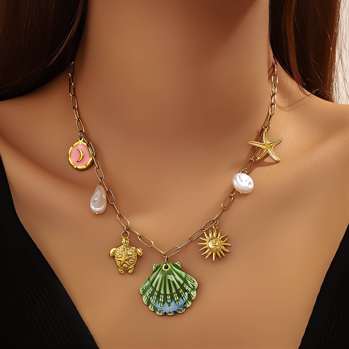 Seashell Necklace, 18K Gold Plated Steel