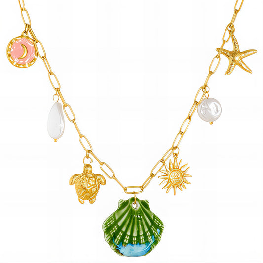 Seashell Necklace, 18K Gold Plated Steel