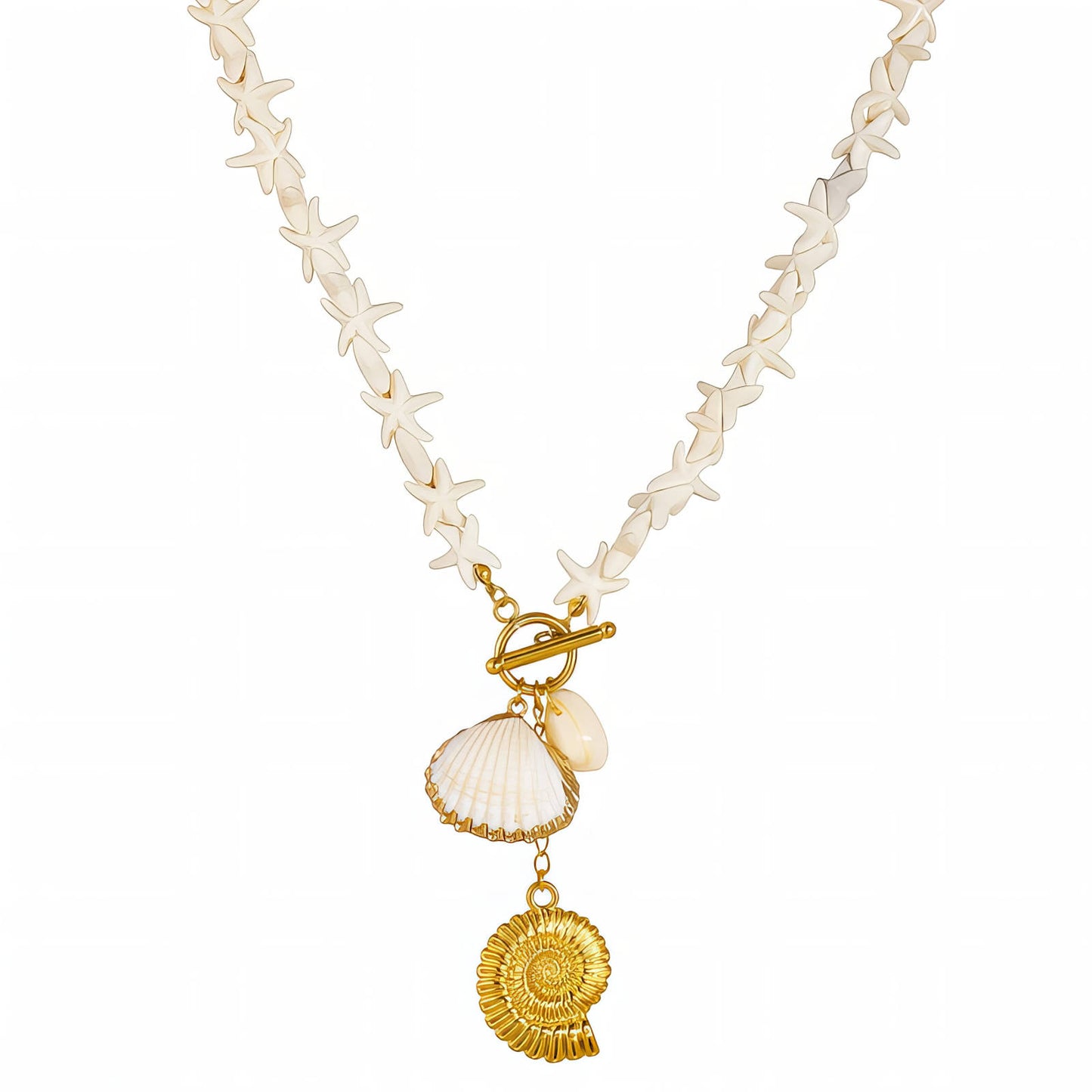 Seashells Necklace, 18K Gold Plated Steel