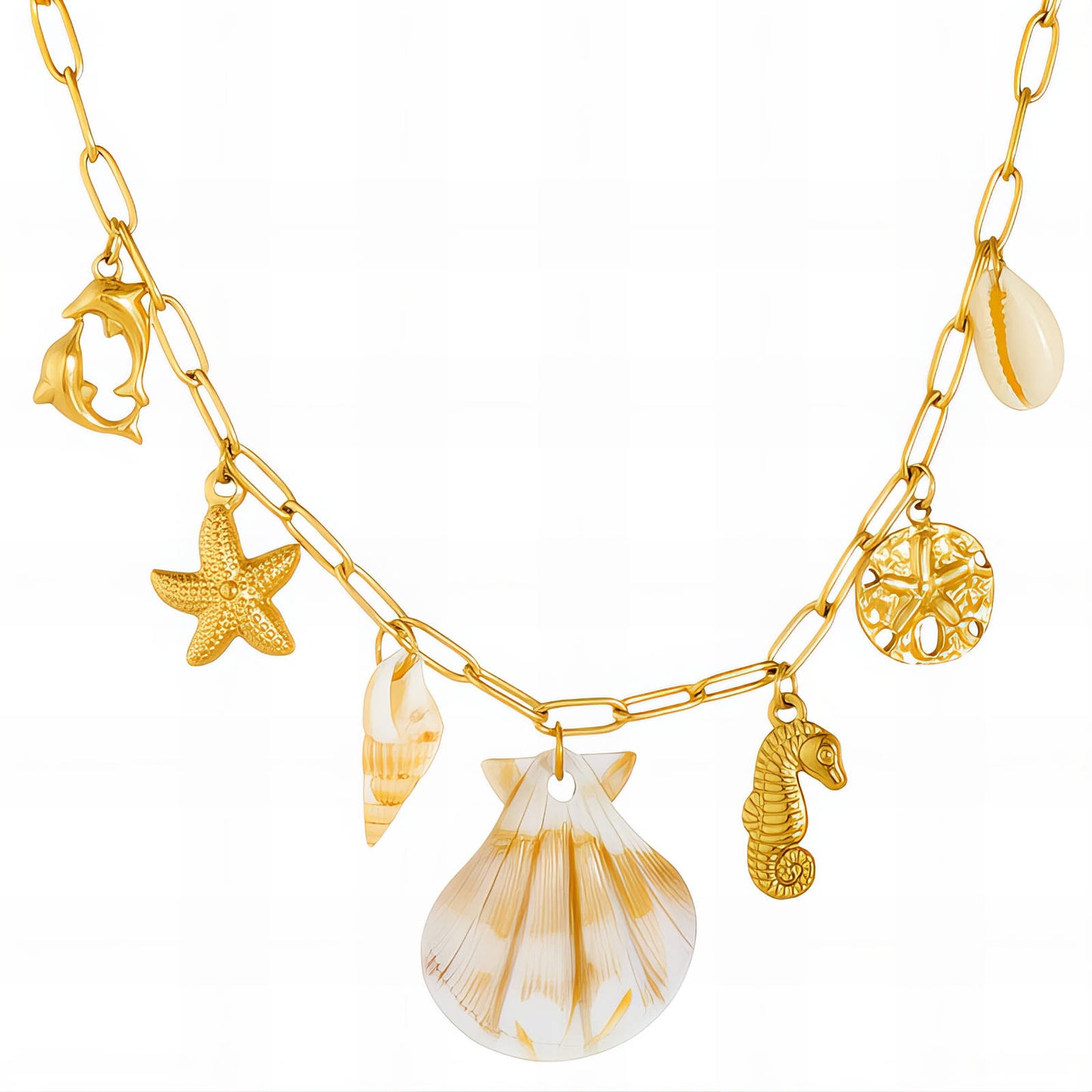 Seashells Necklace, 18K Gold Plated Steel