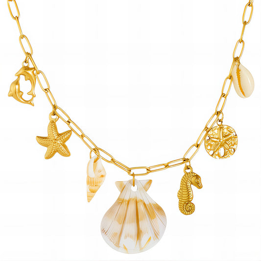 Seashells Necklace, 18K Gold Plated Steel